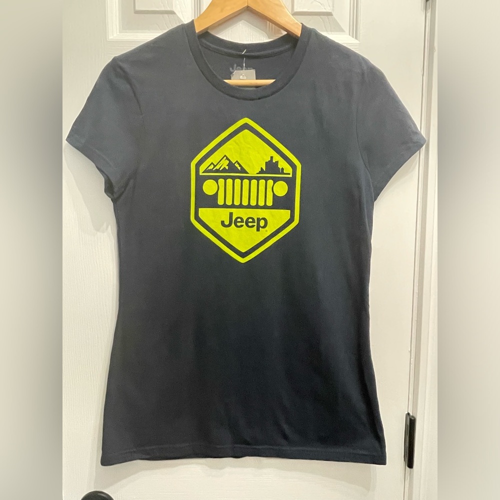 NWT Jeep Wrangler Women’s T-Shirt Navy Blue Green Jeep Mountains Cotton Large